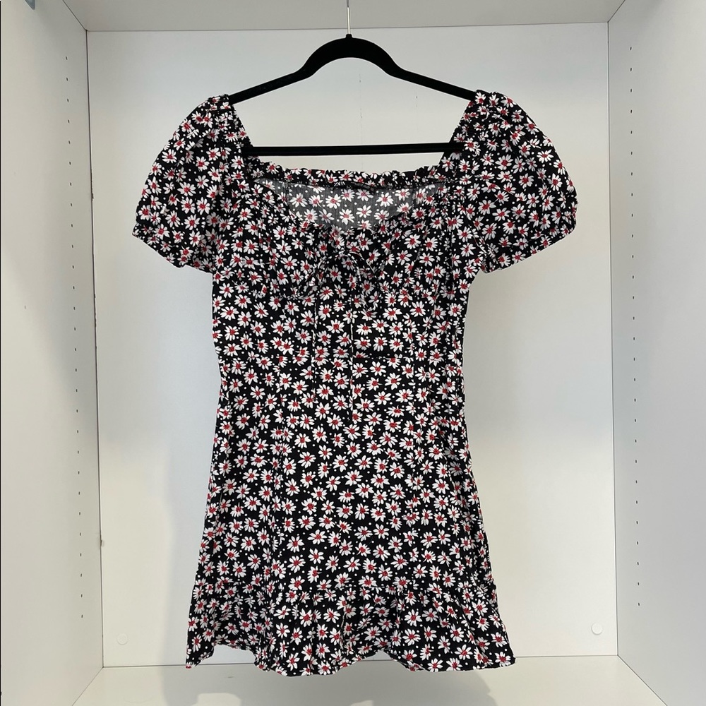 ZARA black dress with daisy design